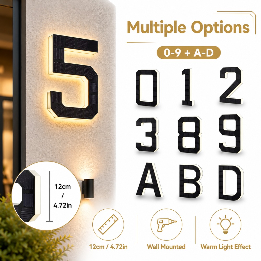 Decor Lighting Address - Solar LED huisnummerbord waterdicht lichtsensor adresplaat
