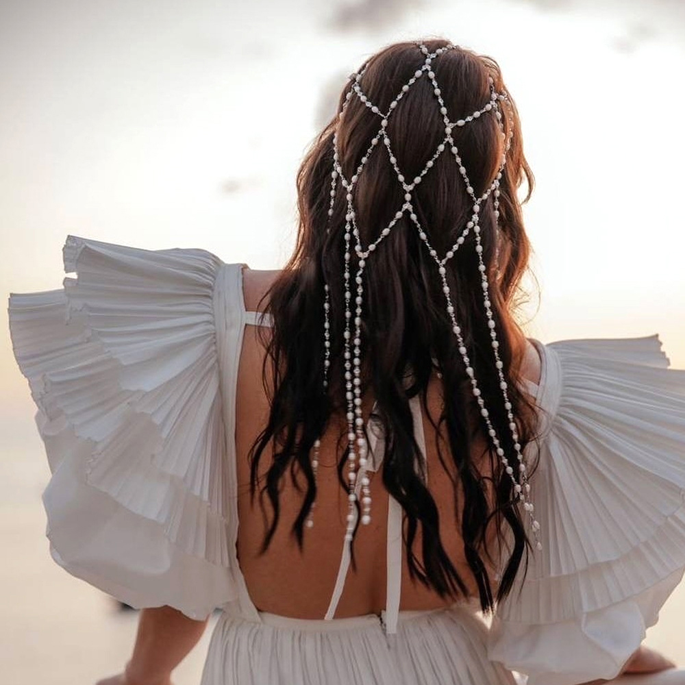 Elegant Decor & Lighting Llc - Boho imitatieparel haar kettingen bruiloft hoofdsieraad
