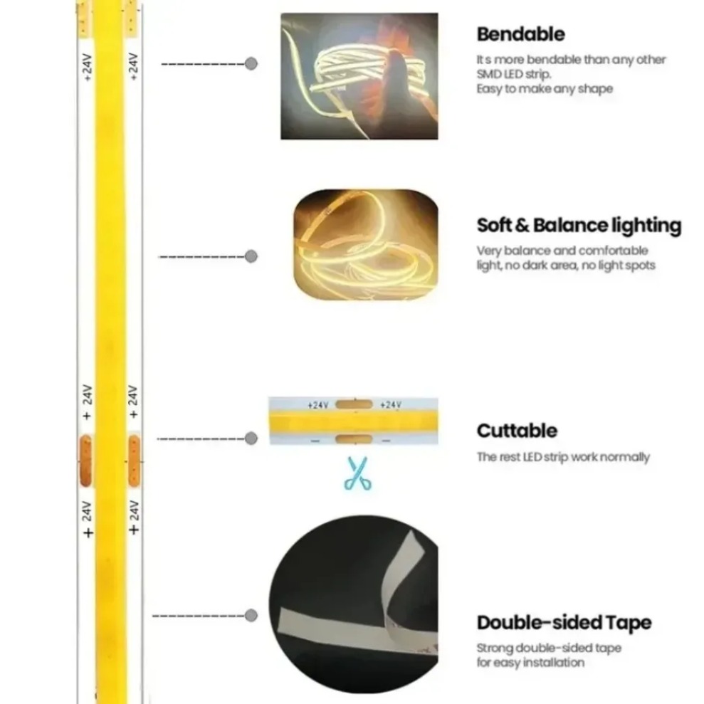 COB LED Strip DC12V/24V 320LED - Lighting Decor And More recensie en prijs